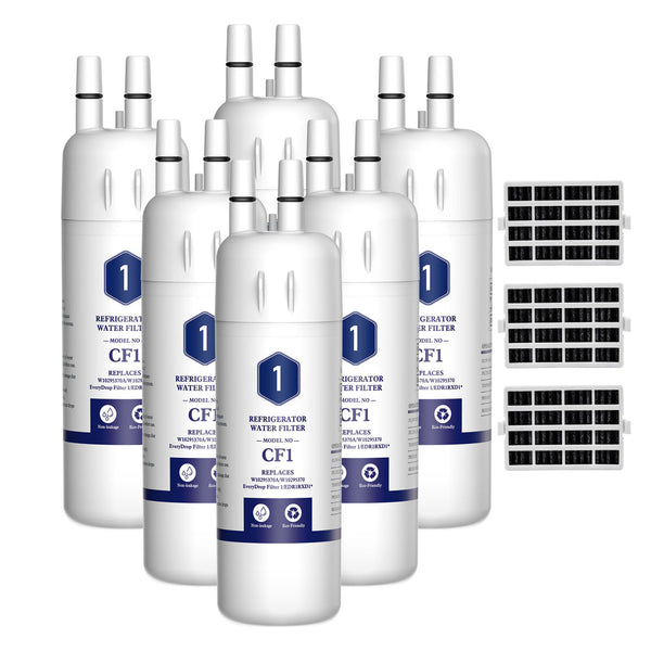 Drop Filter 1, W10295370A EDR1RXD1 Refrigerator Water Filter with Air Filter 6pk